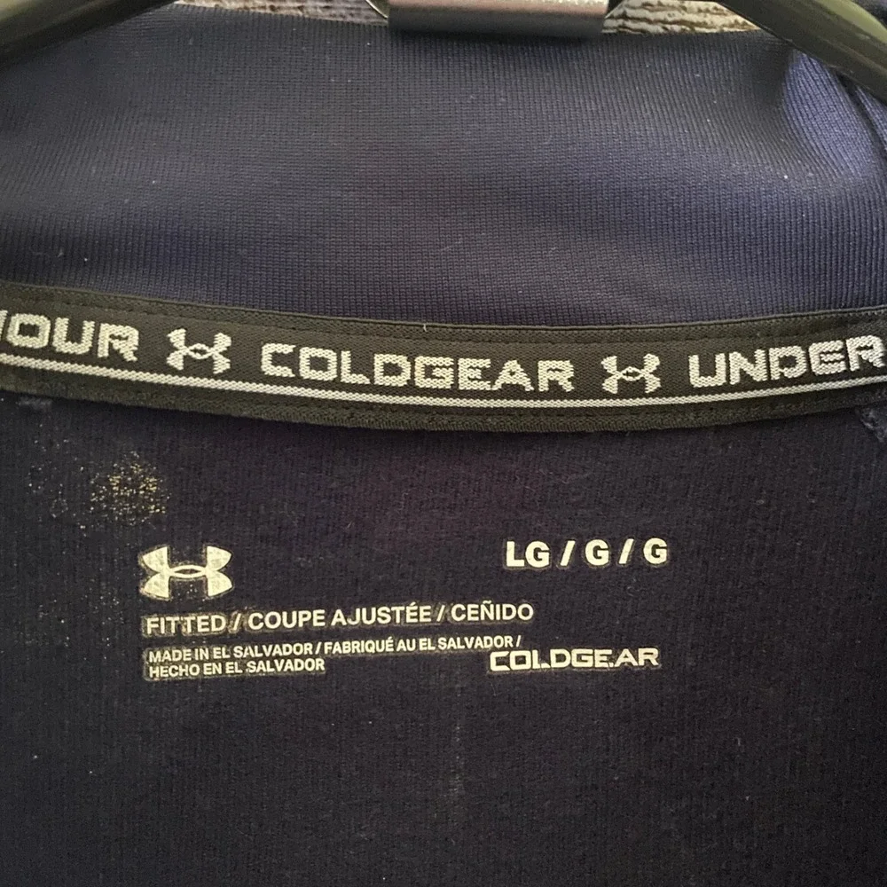 Under Armour Women's Fitted Cold Gear Long-Sleeved Mock Neck Top Sz L Blue Logo - Picture 5 of 6